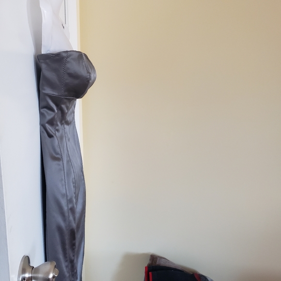 Bebe Silver Strapless Satin like Dress - Picture 3 of 12